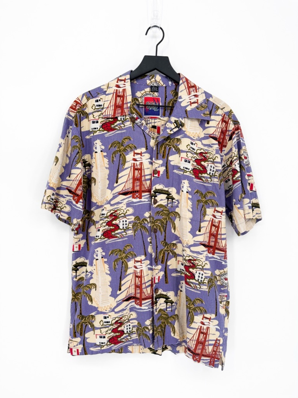 Men’s Vintage Dem’Crazy Postcard Novelty San Francisco Print Shirt Medium